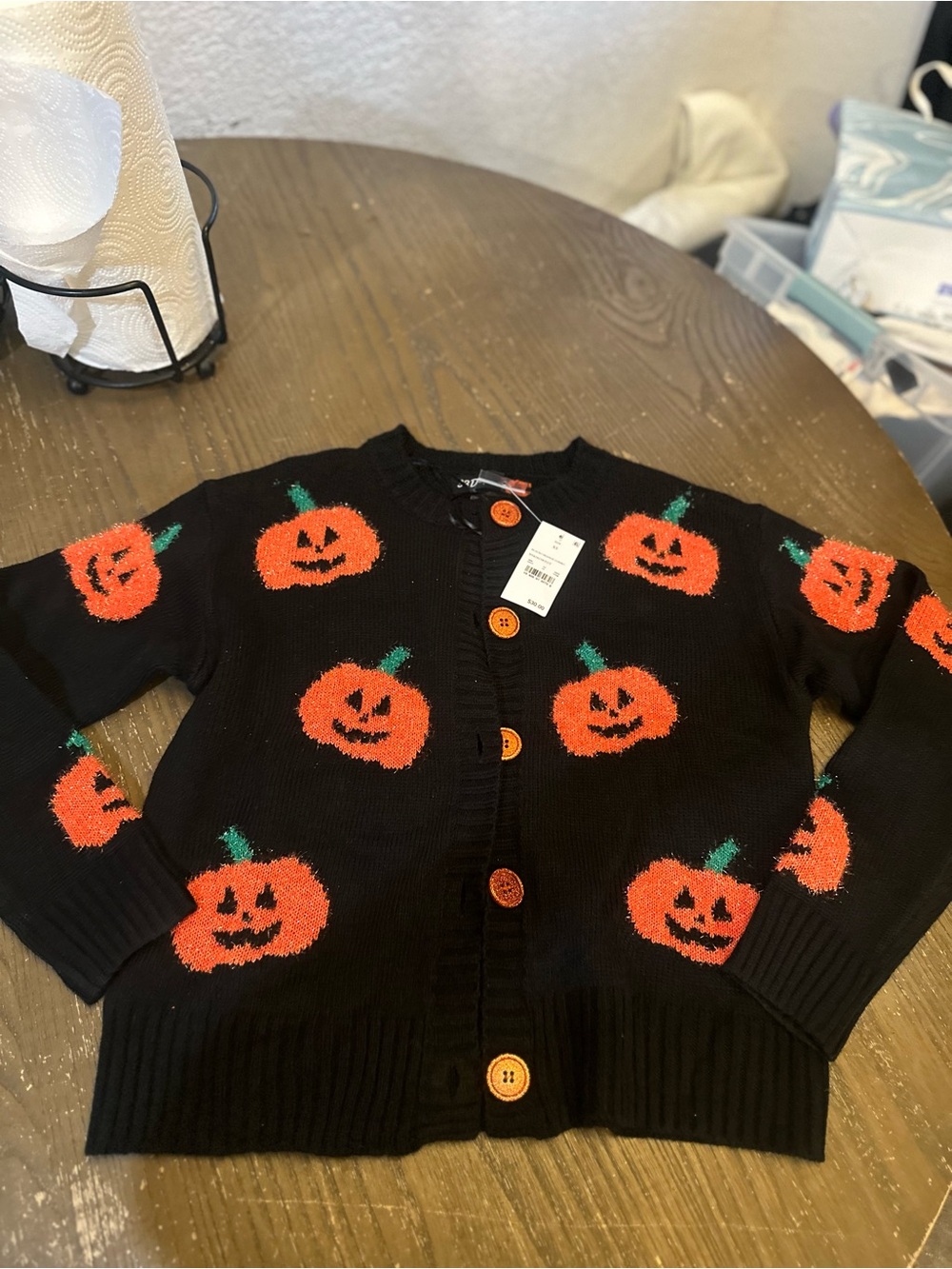 Black/orange/green color  Pumpkin Knit Cardigan (XS)